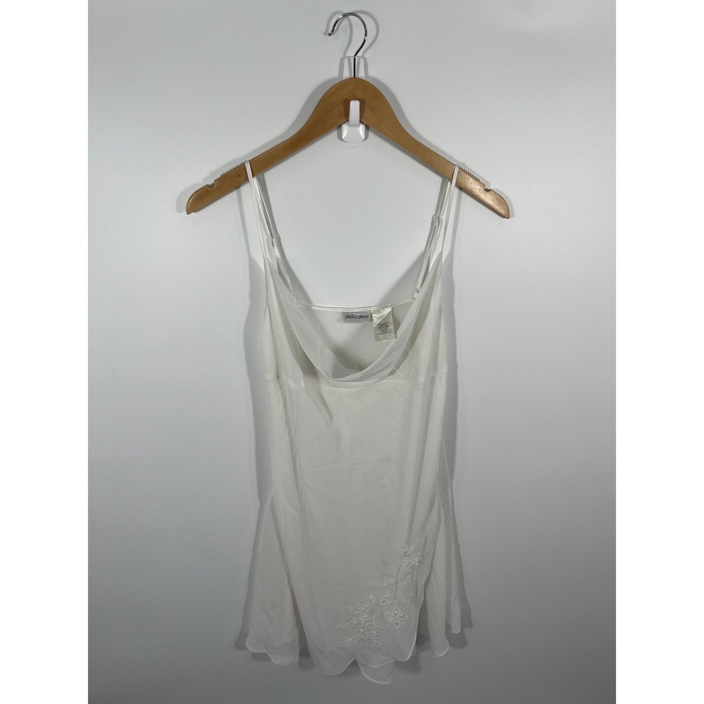 Vintage Y2K Womens Micro Mini Dress M White Cowl Neck Beaded Embroidered Fairy
